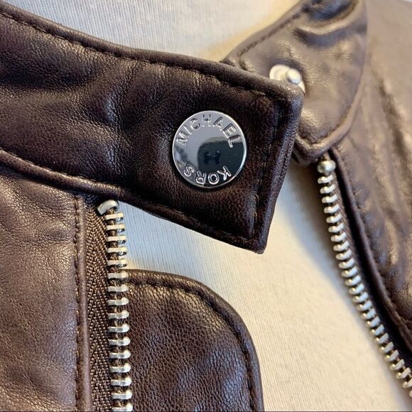 Michael Michael Kors dark chocolate brown leather biker moto jacket Sz S NWOT - Picture 9 of 16